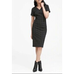 Banana Republic Bi-Stretch V-Front and V-Back Dress, Black  and White check 8